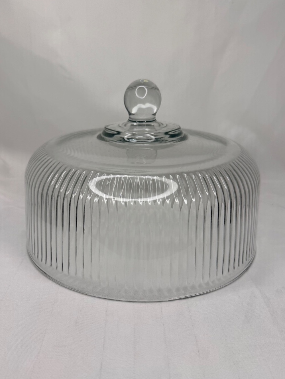 Vintage Anchor Hocking Monaco Ribbed Glass Cake Dome 10”